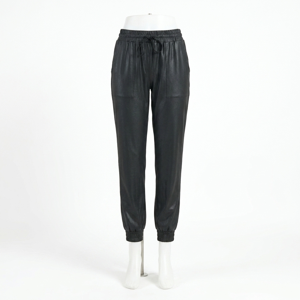 NEW CLARA SUNWOO liquid leather jogger pants in black